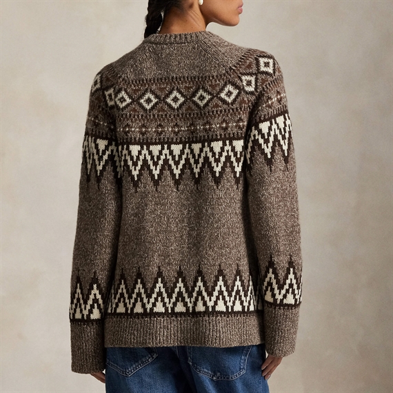 Polo Ralph Lauren Fair Isle Wool Blend Cardigan, Mushroom Multi